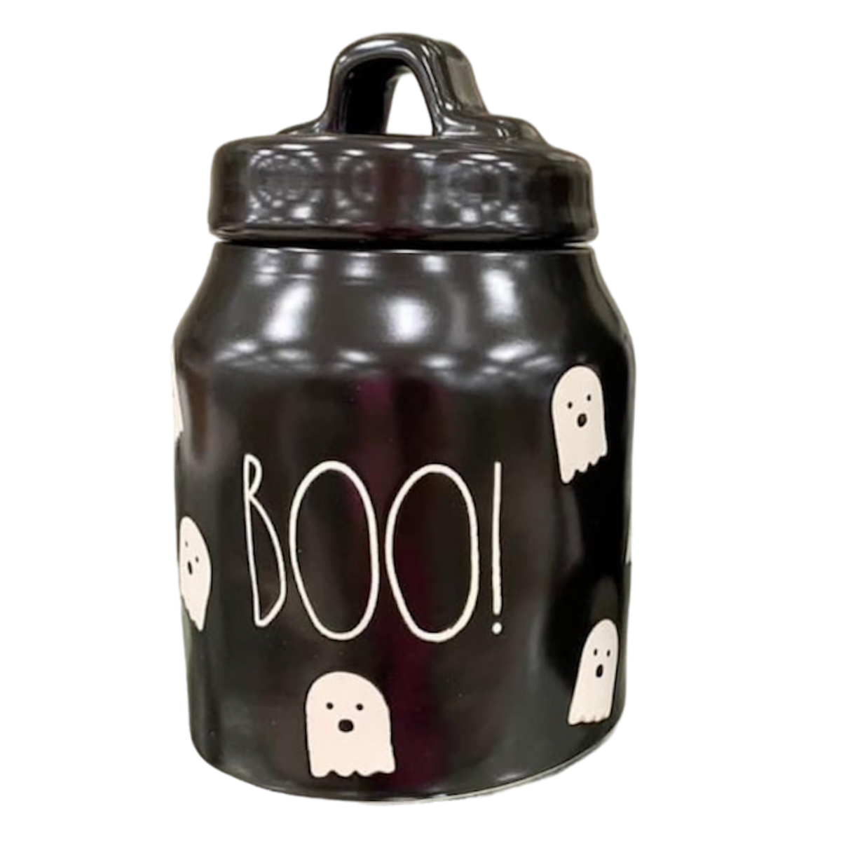 Rae Dunn Black Baby Boo Canister with Ghosts Halloween top 2023