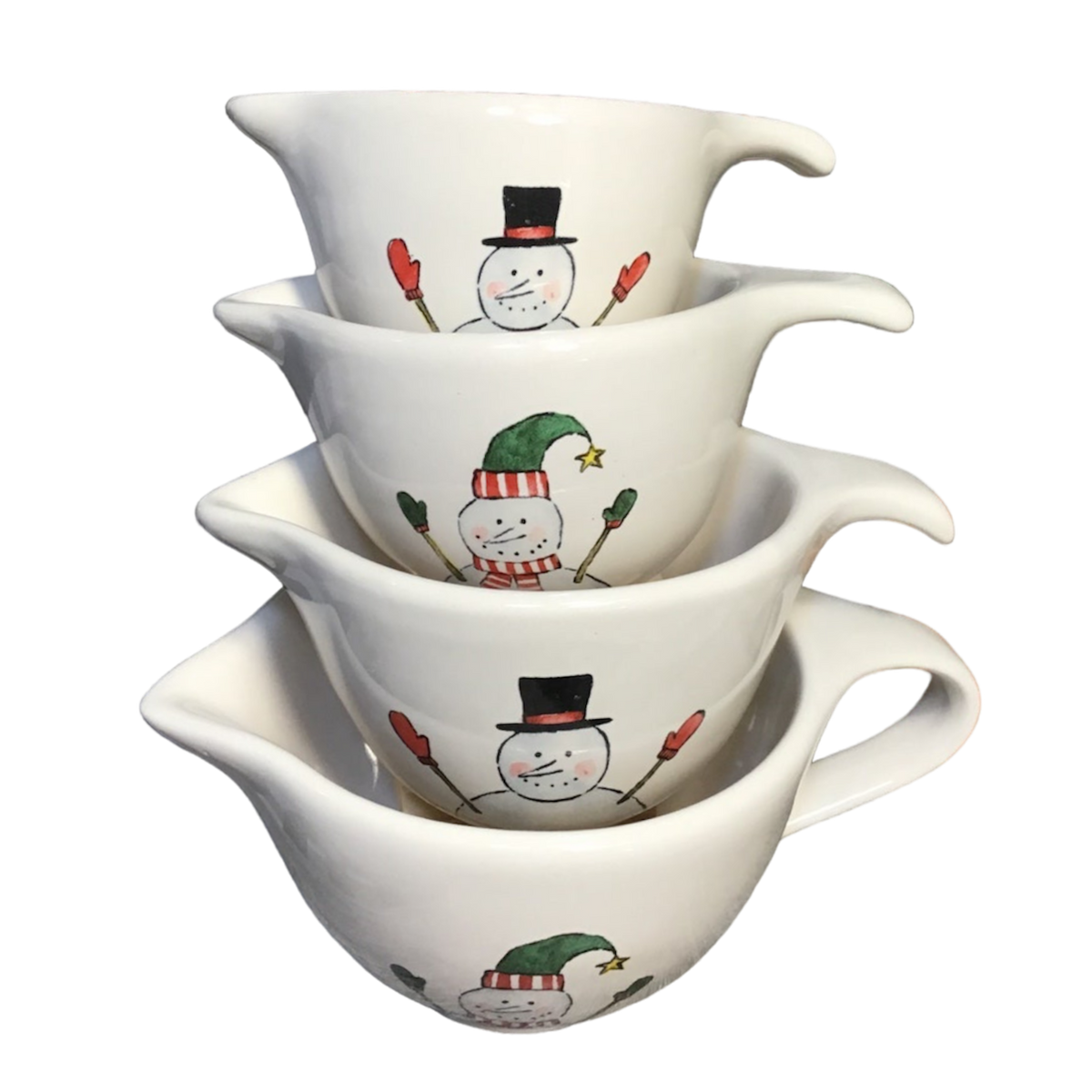 Rae Dunn MEASURING CUP Set SNOWMEN Snowman Christmas Set of 4 New