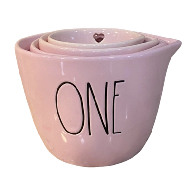 Rae Dunn Measuring Cup set Ivory Ceramic includes 1-cup , 1/2-cup, 1/3-  cup, 1/4-cup handles Black LL letters