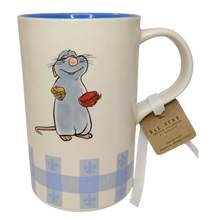 Load image into Gallery viewer, Tall mug with a mouse cartoon, blue inside and blue plaid bottom.
