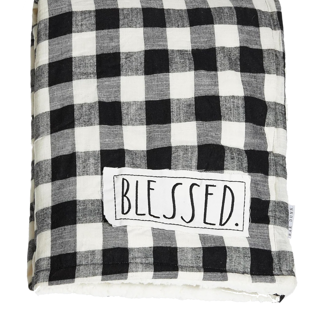 BLESSED Plaid Sherpa Blanket