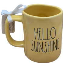Load image into Gallery viewer, Yellow mug with 'Hello Sunshine' text in black.

