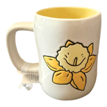 Load image into Gallery viewer, white mug with yellow inside that shows a yellow flower.
