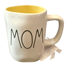 Load image into Gallery viewer, White mug with yellow inside that says 'Mom' in black font.
