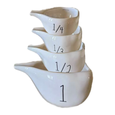 Rae Dunn 4 Piece WHOLE HALF THIRD QUARTER Glossy White Ceramic Measuring  Cups Set