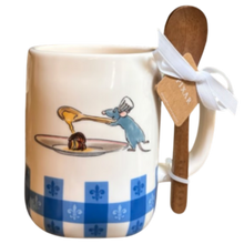Load image into Gallery viewer, Mug with a mouse design, wooden spoon, blue plaid bottom and decorative tag on a white background
