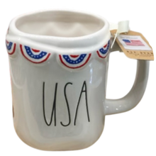 Load image into Gallery viewer, White mug with 'USA' text and American flag design on a white background
