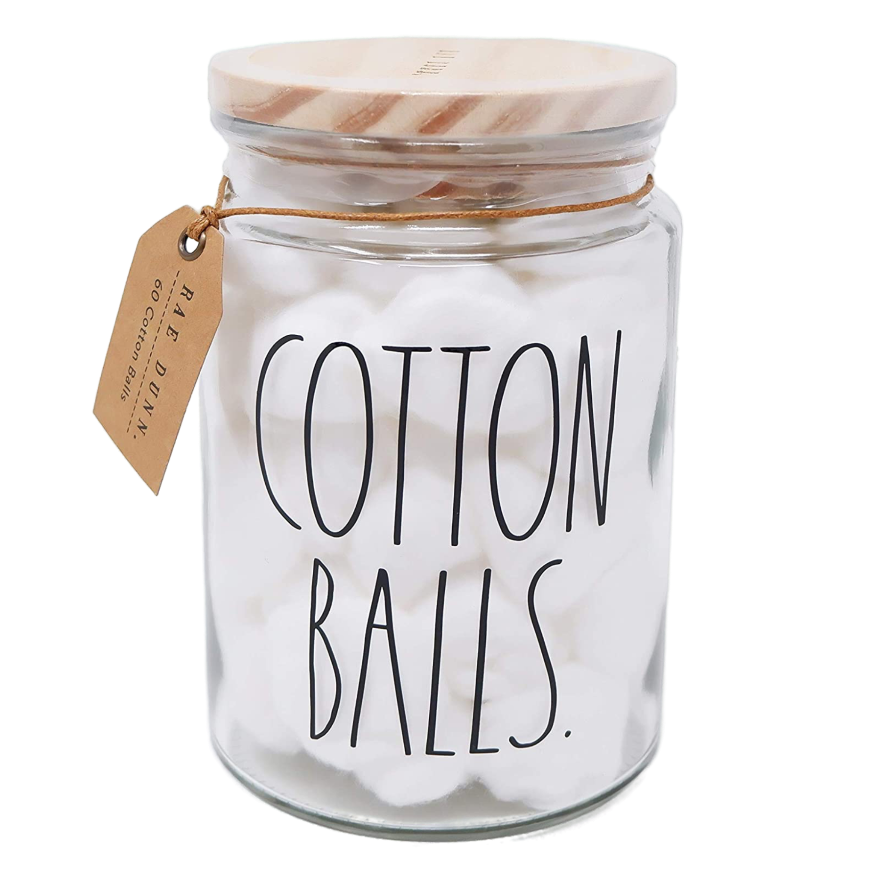 Rae Dunn COTTON BALLS Large Glass Jar/Canister With 60 Cotton Balls  Bathroom