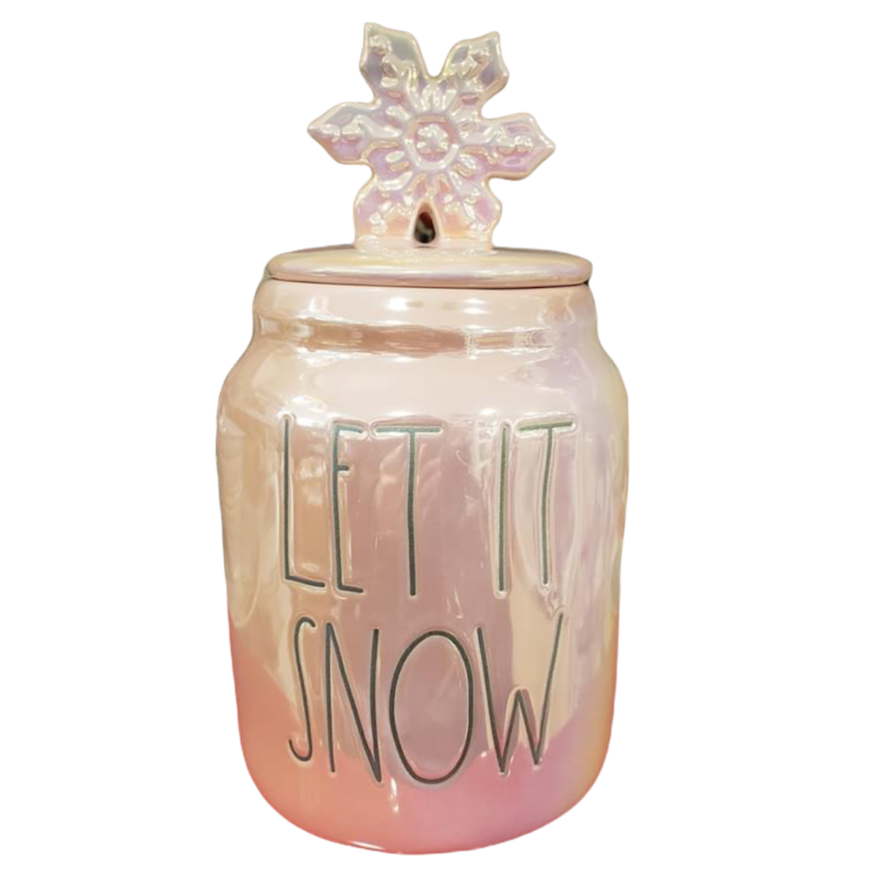 Rae Dunn hot pink Let it snow canister