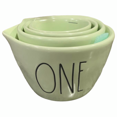 Rae Dunn Measuring Cup set Ivory Ceramic includes 1-cup , 1/2-cup, 1/3-  cup, 1/4-cup handles Black LL letters